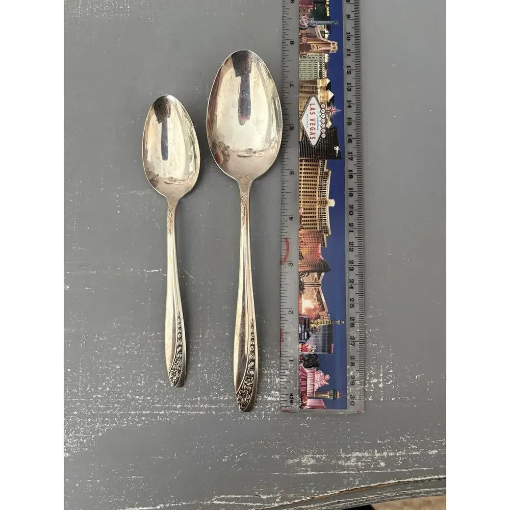 Vintage Wm Rogers & Son Starlight Silverplate Spoons Pair Dessert & Tablespoon